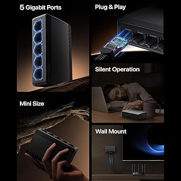 SWITCH Gigabit de 5 puertos, interruptor Ethernet no administrado, divisor Ethernet de oficina - Imagen 2